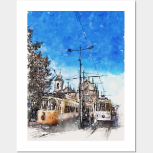 Two Trams in Parada Leitao Square Porto Portugal Posters and Art